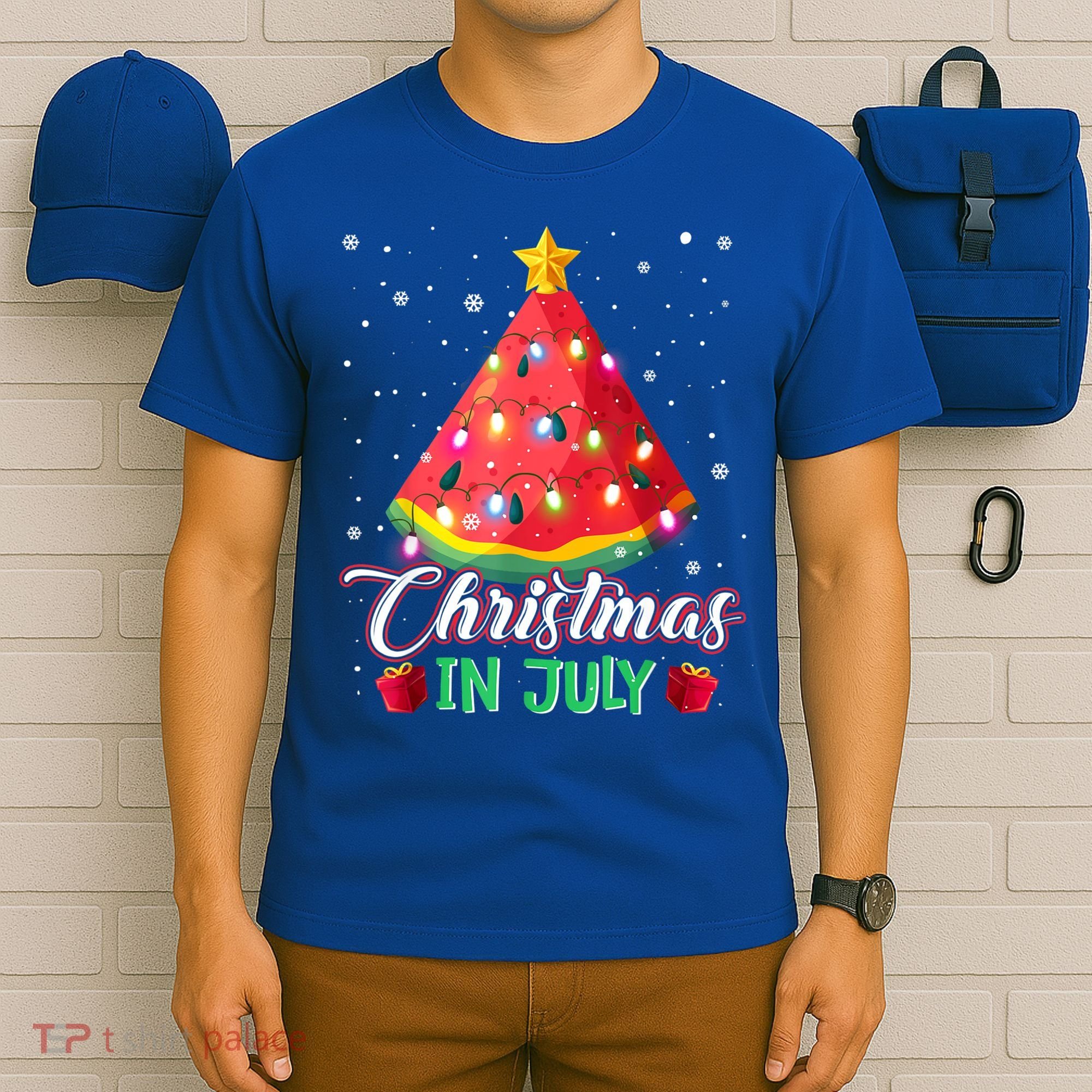 Watermelon Christmas Tree Christmas In July Summer Vacation T-Shirt