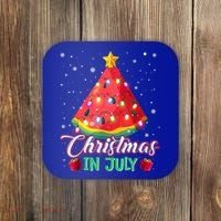 Watermelon Christmas Tree Christmas In July Summer Vacation Coaster thumb 0