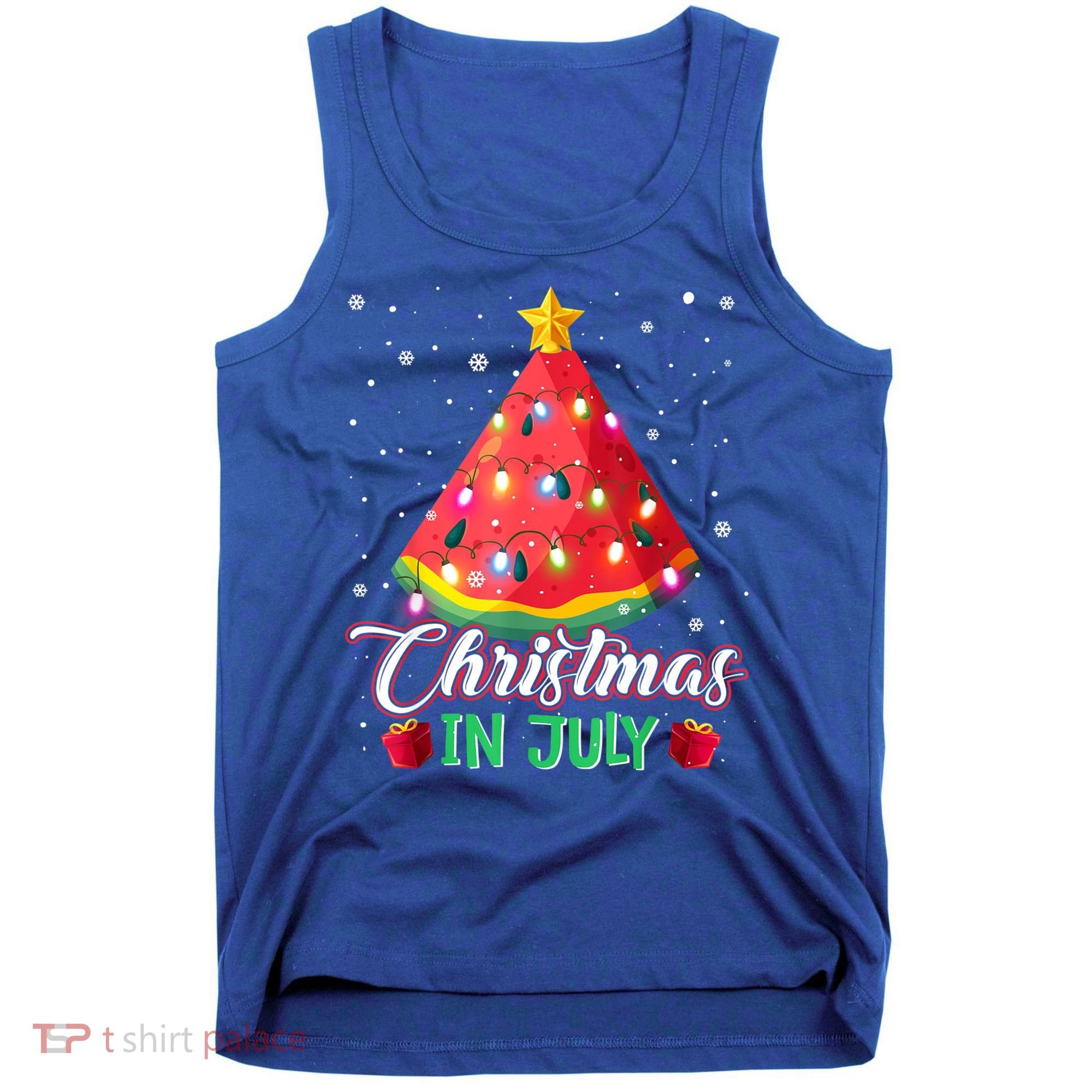 Watermelon Christmas Tree Christmas In July Summer Vacation Tank Top