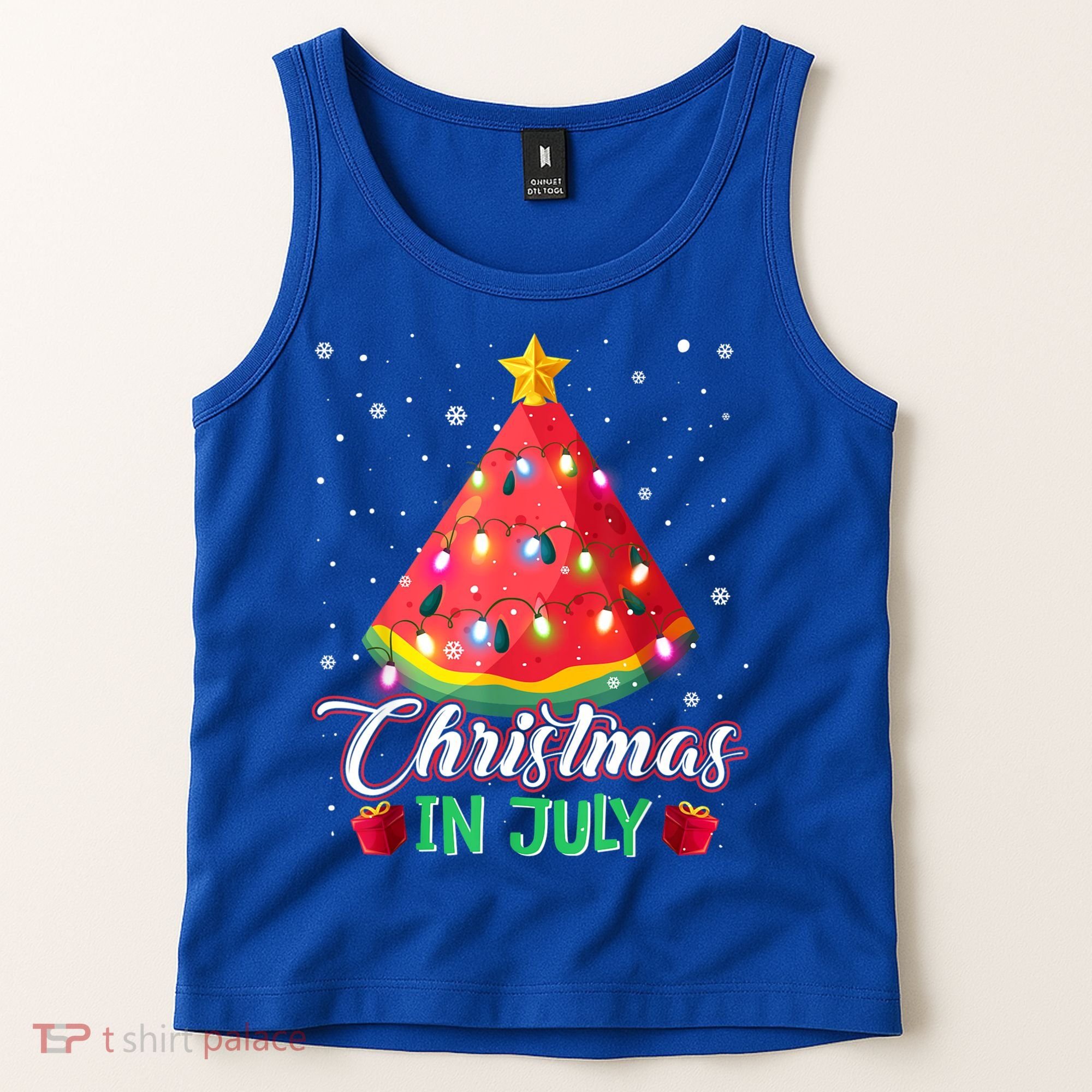 Watermelon Christmas Tree Christmas In July Summer Vacation Tank Top