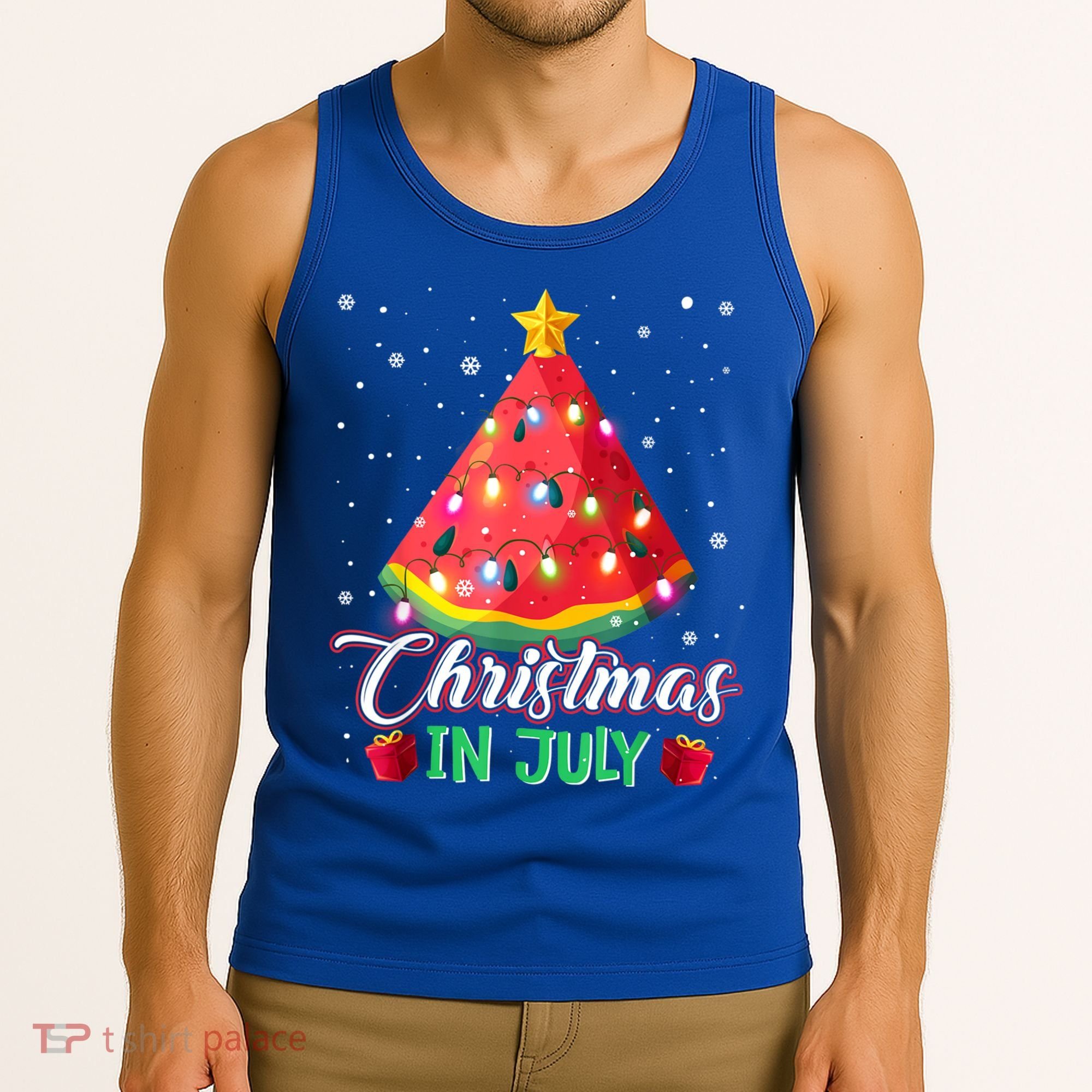 Watermelon Christmas Tree Christmas In July Summer Vacation Tank Top