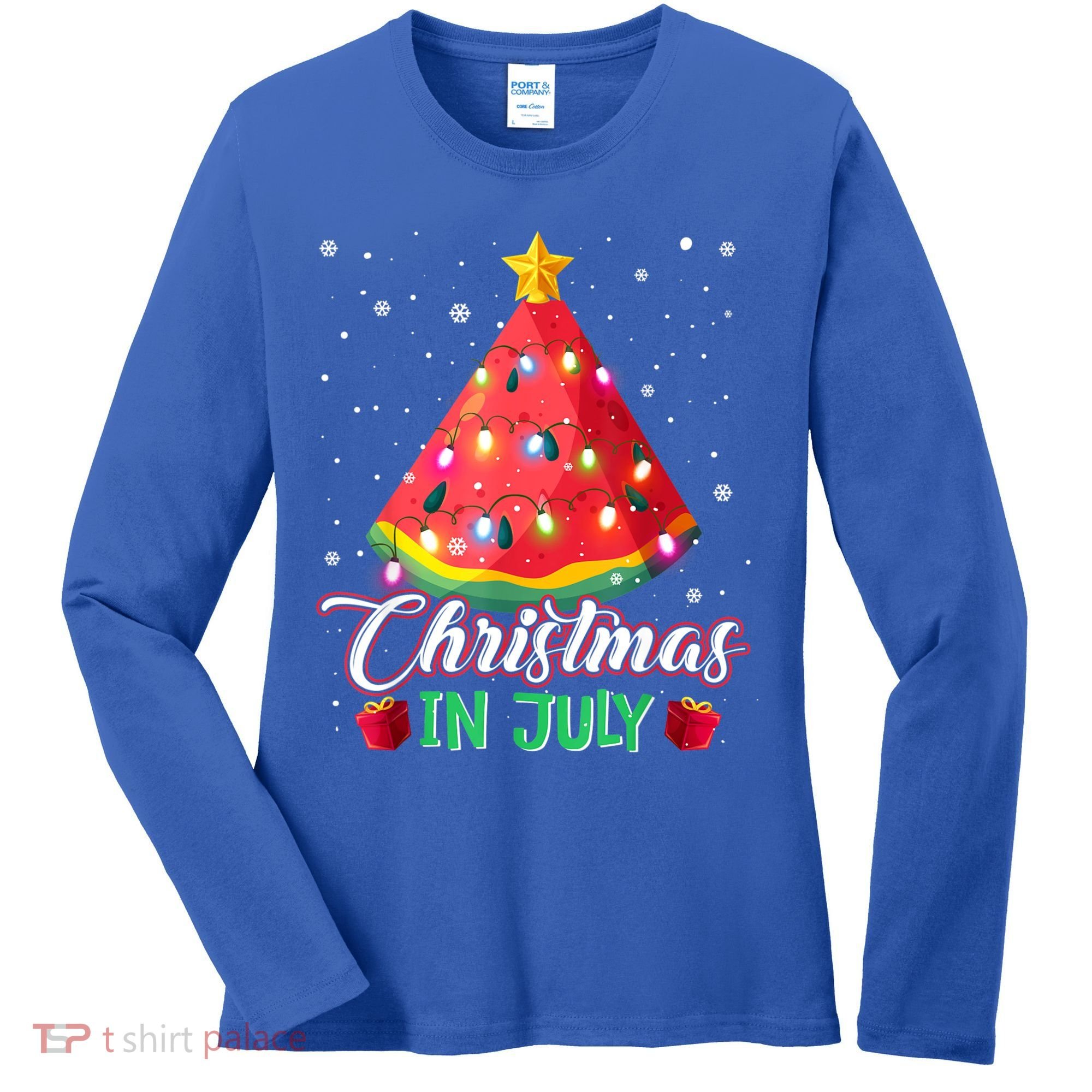 Watermelon Christmas Tree Christmas In July Summer Vacation Women's Long Sleeve Shirt