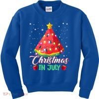 Watermelon Christmas Tree Christmas In July Summer Vacation Kids Sweatshirt thumb 0