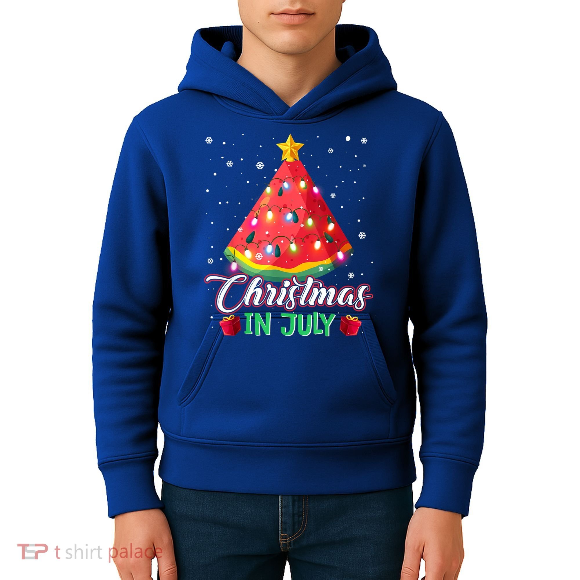 Watermelon Christmas Tree Christmas In July Summer Vacation Kids Hoodie