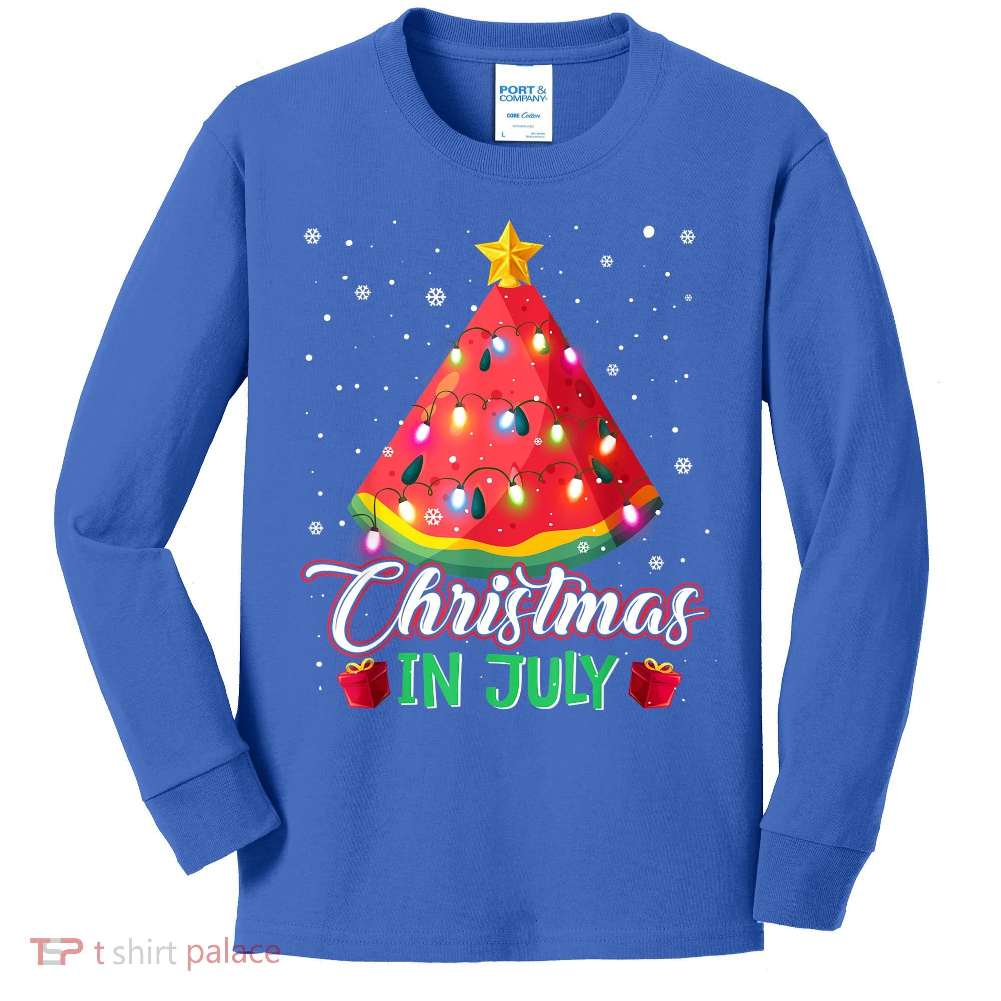 Watermelon Christmas Tree Christmas In July Summer Vacation Kids Long Sleeve Shirt