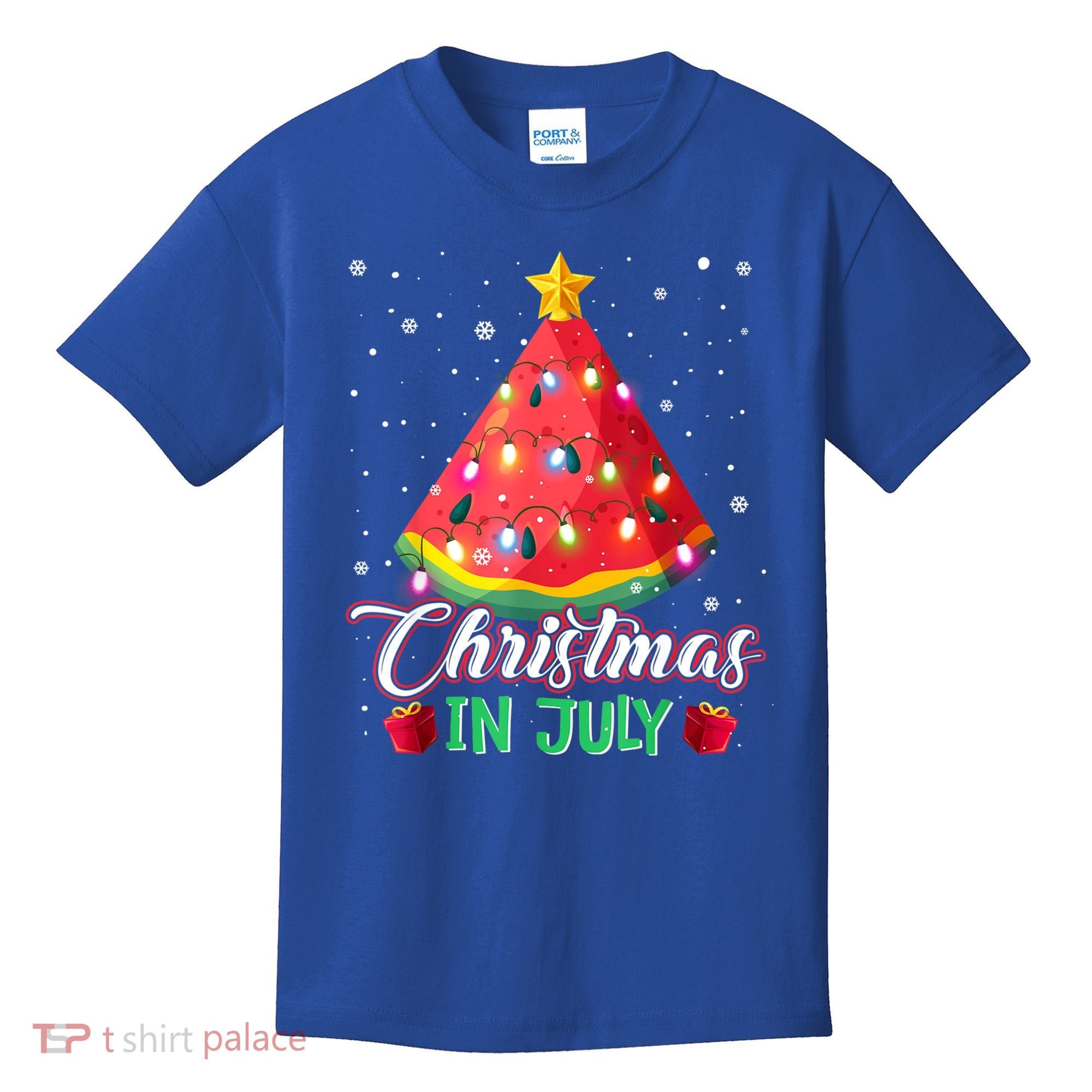 Watermelon Christmas Tree Christmas In July Summer Vacation Kids T-Shirt