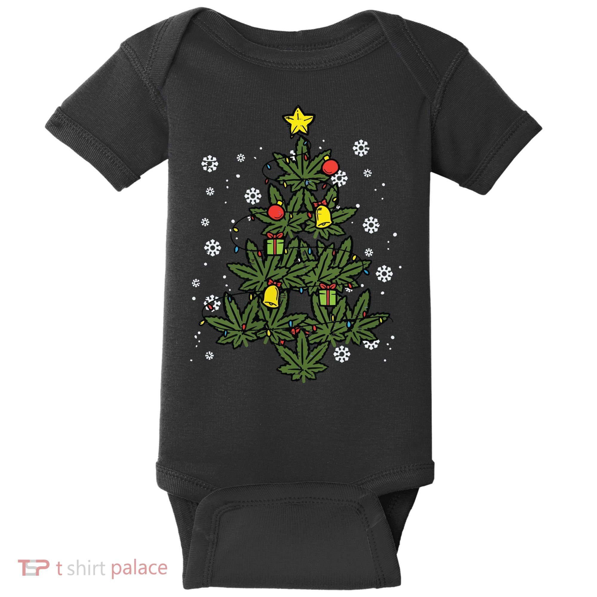 Weed Christmas Tree Xmas Pj 420 Cannabis Marijuana Pot Baby Bodysuit