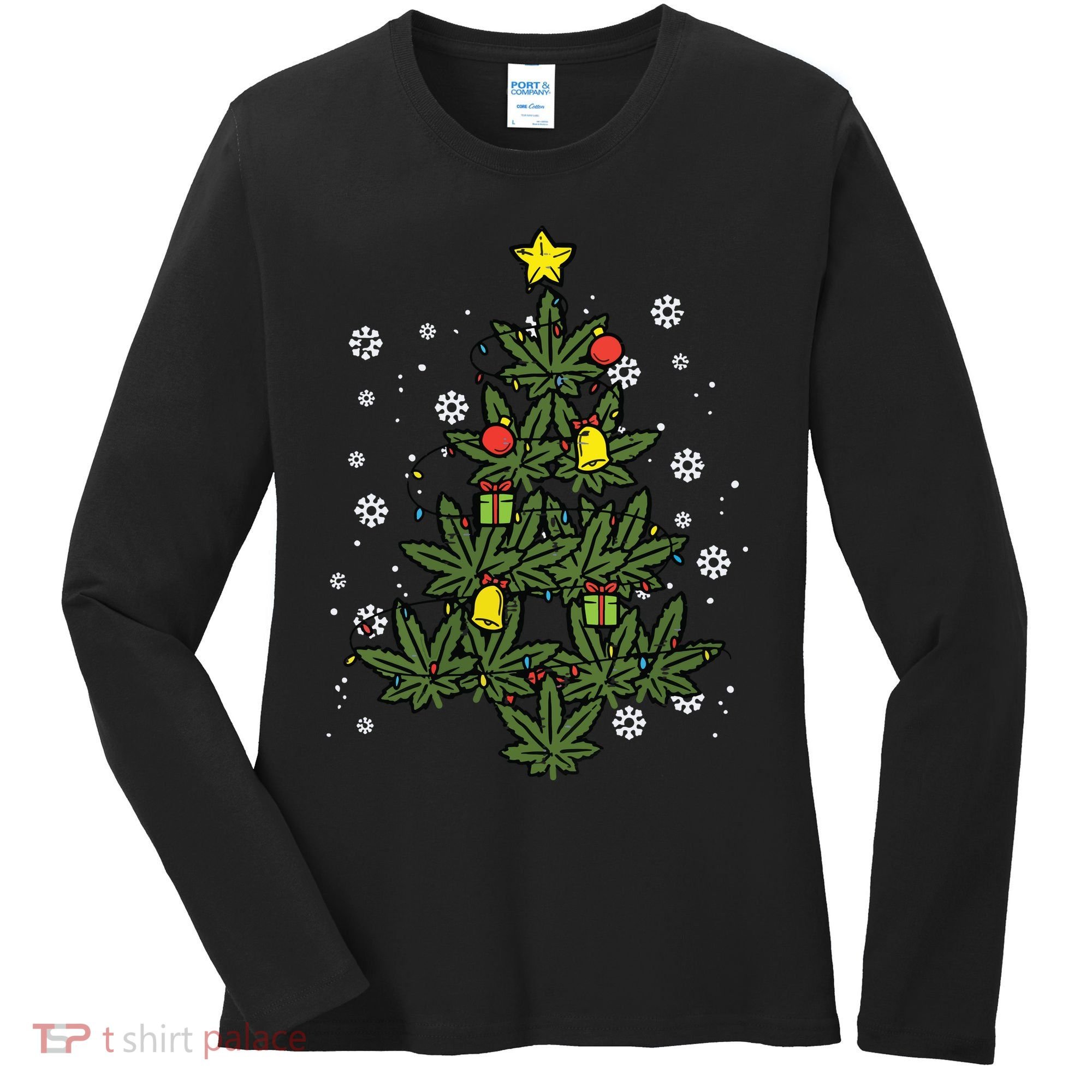 Weed Christmas Tree Xmas Pj 420 Cannabis Marijuana Pot Women's Long Sleeve Shirt