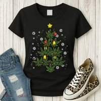 Weed Christmas Tree Xmas Pj 420 Cannabis Marijuana Pot Women's T-Shirt thumb 3
