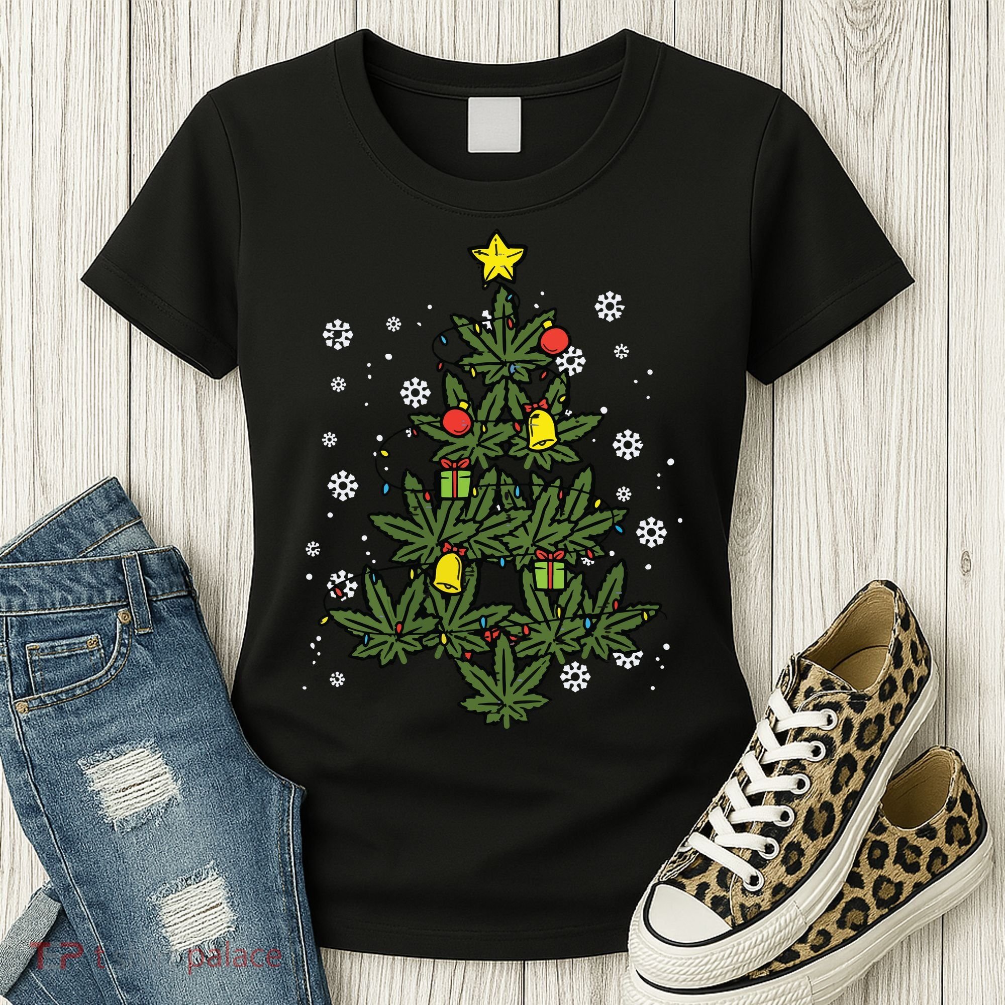 Weed Christmas Tree Xmas Pj 420 Cannabis Marijuana Pot Women's T-Shirt