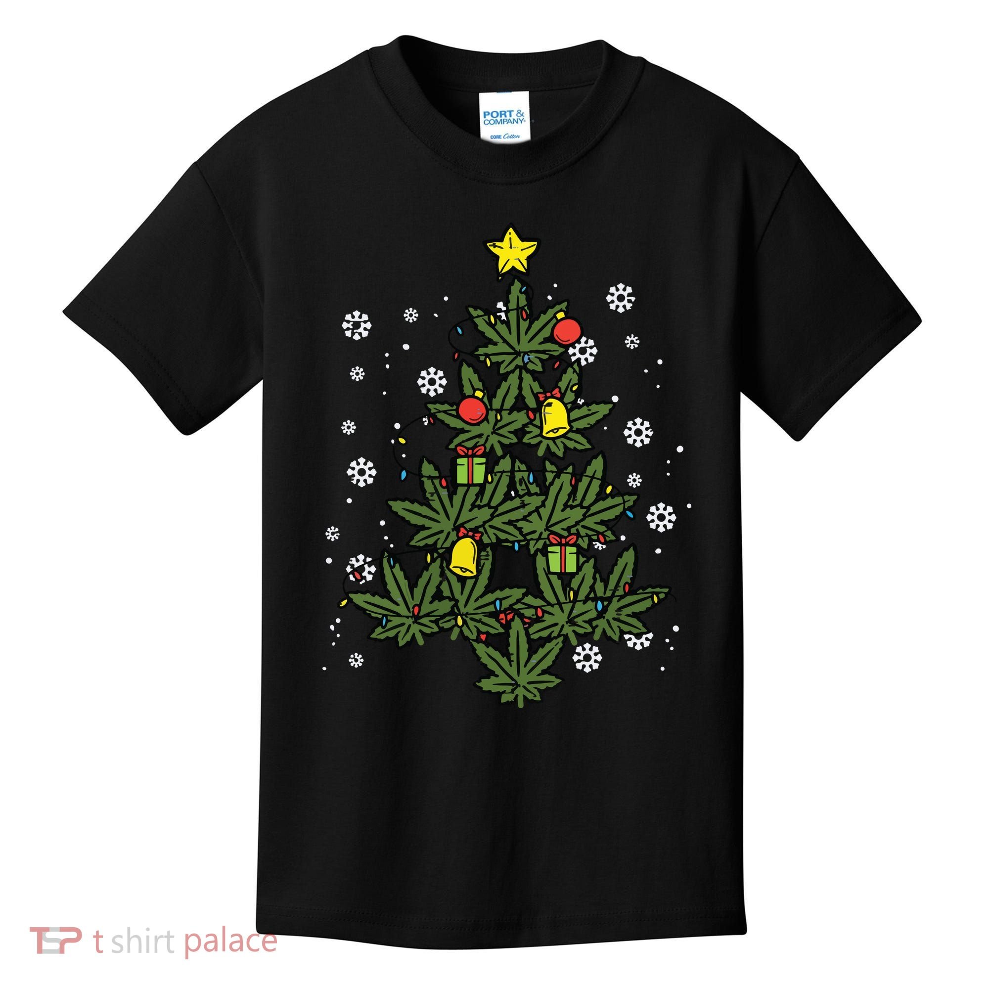Weed Christmas Tree Xmas Pj 420 Cannabis Marijuana Pot Kids T-Shirt