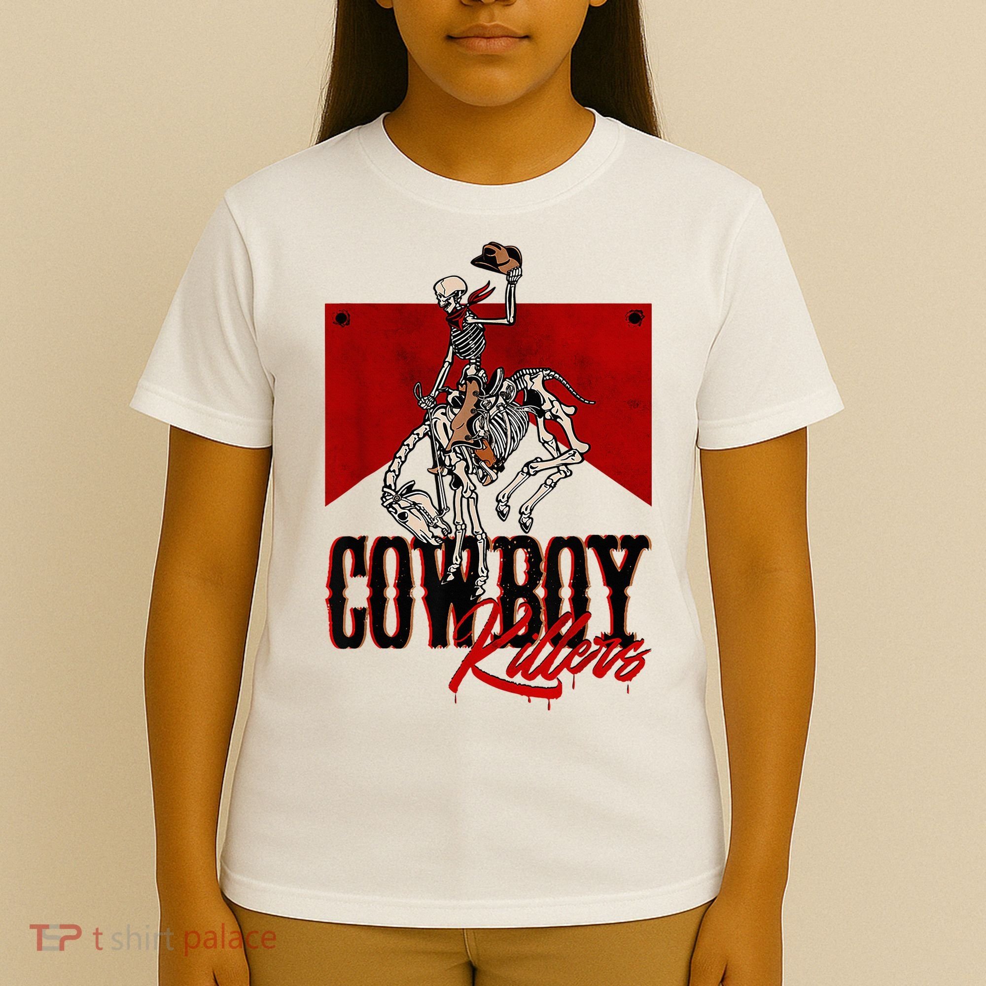 Western Cowboy Vintage Punchy Cowboy Killers Skull Skeleton T-Shirt