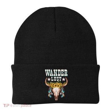 Wanderlust Country Western Boho Cow Skull Adventure Beanie