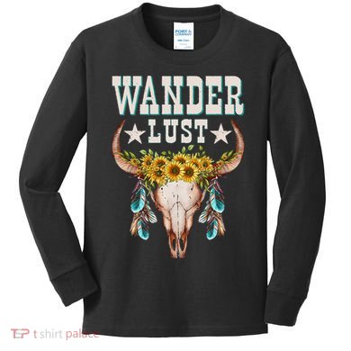 Wanderlust Country Western Boho Cow Skull Adventure Kids Long Sleeve Shirt