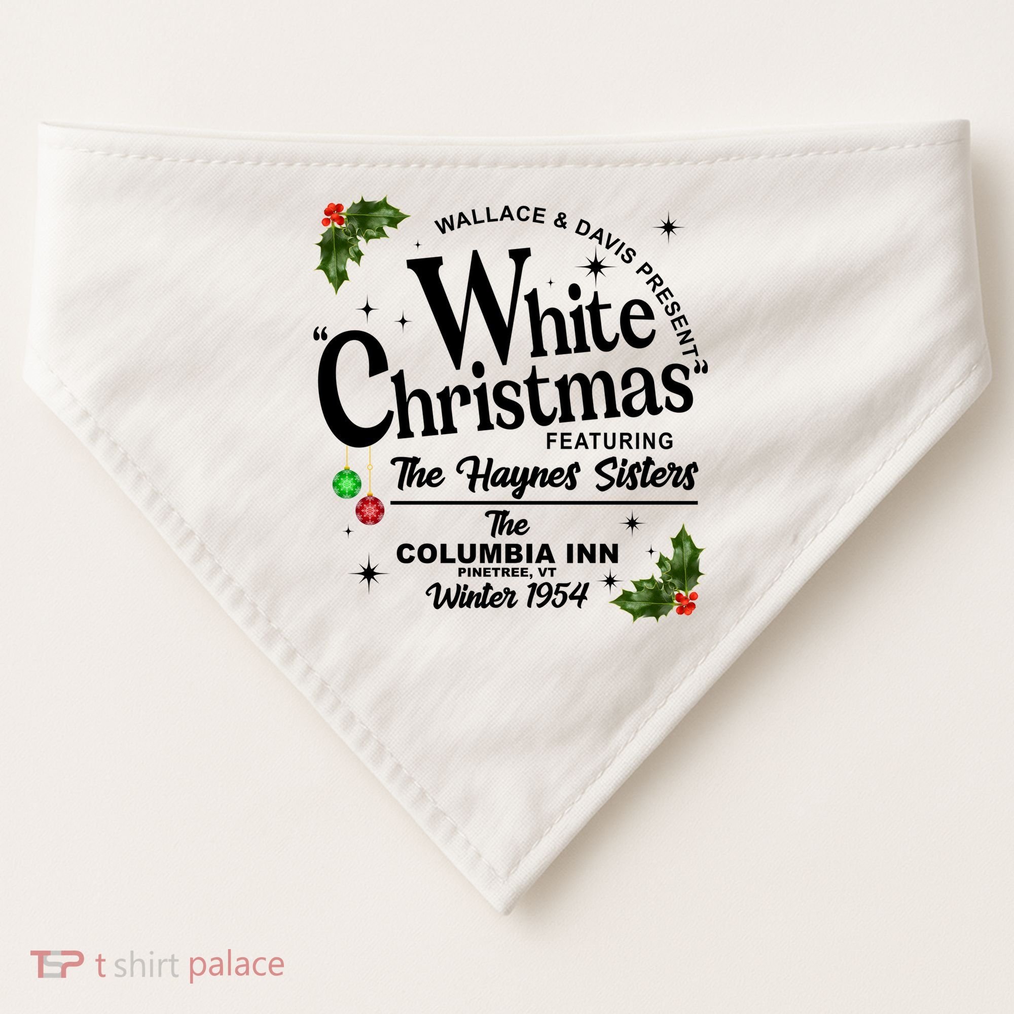 White Christmas Wallace And Davis Haynes Sister USA-Made Doggie Bandana