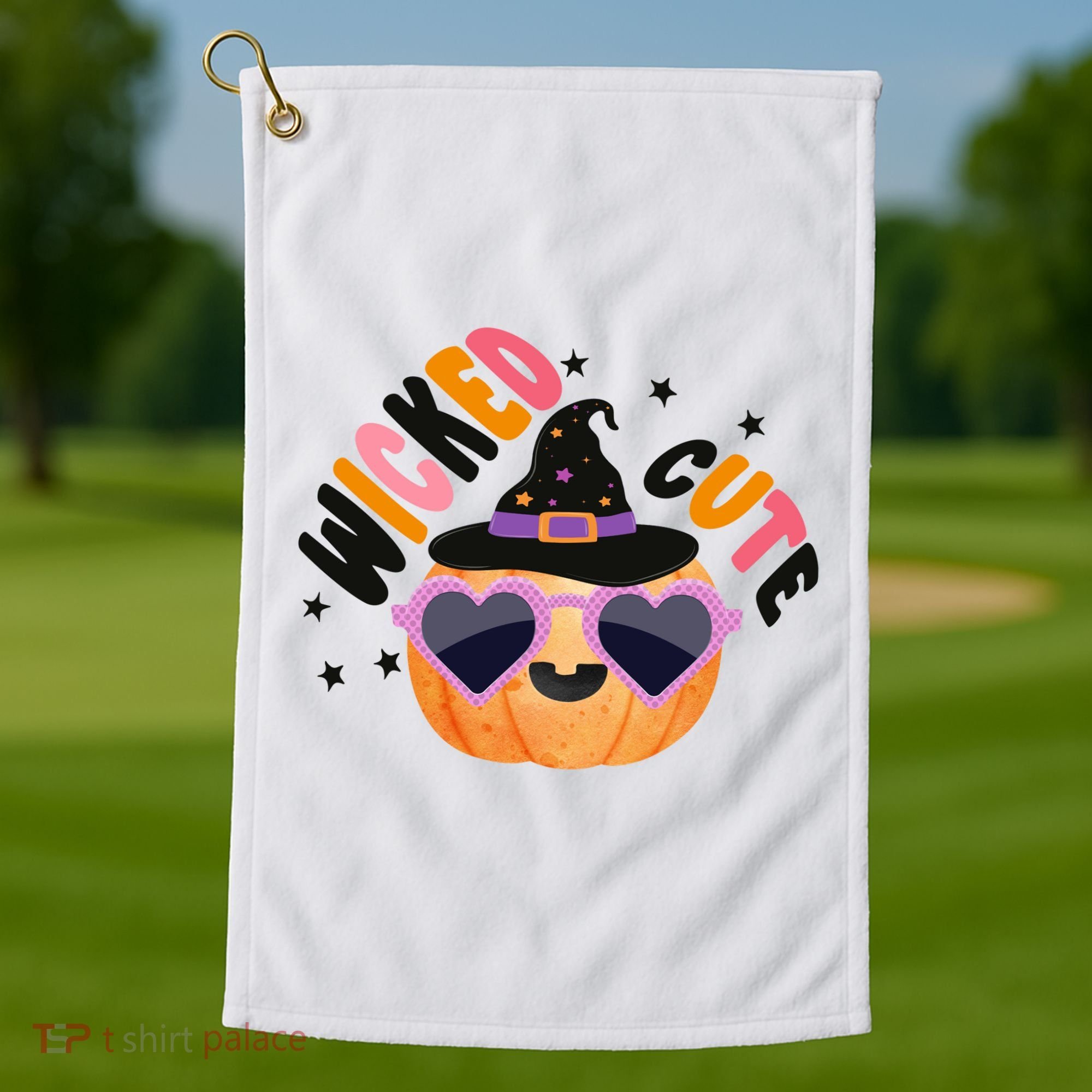 Wicked Cute Witch Halloween Pumpkin Golf Towel