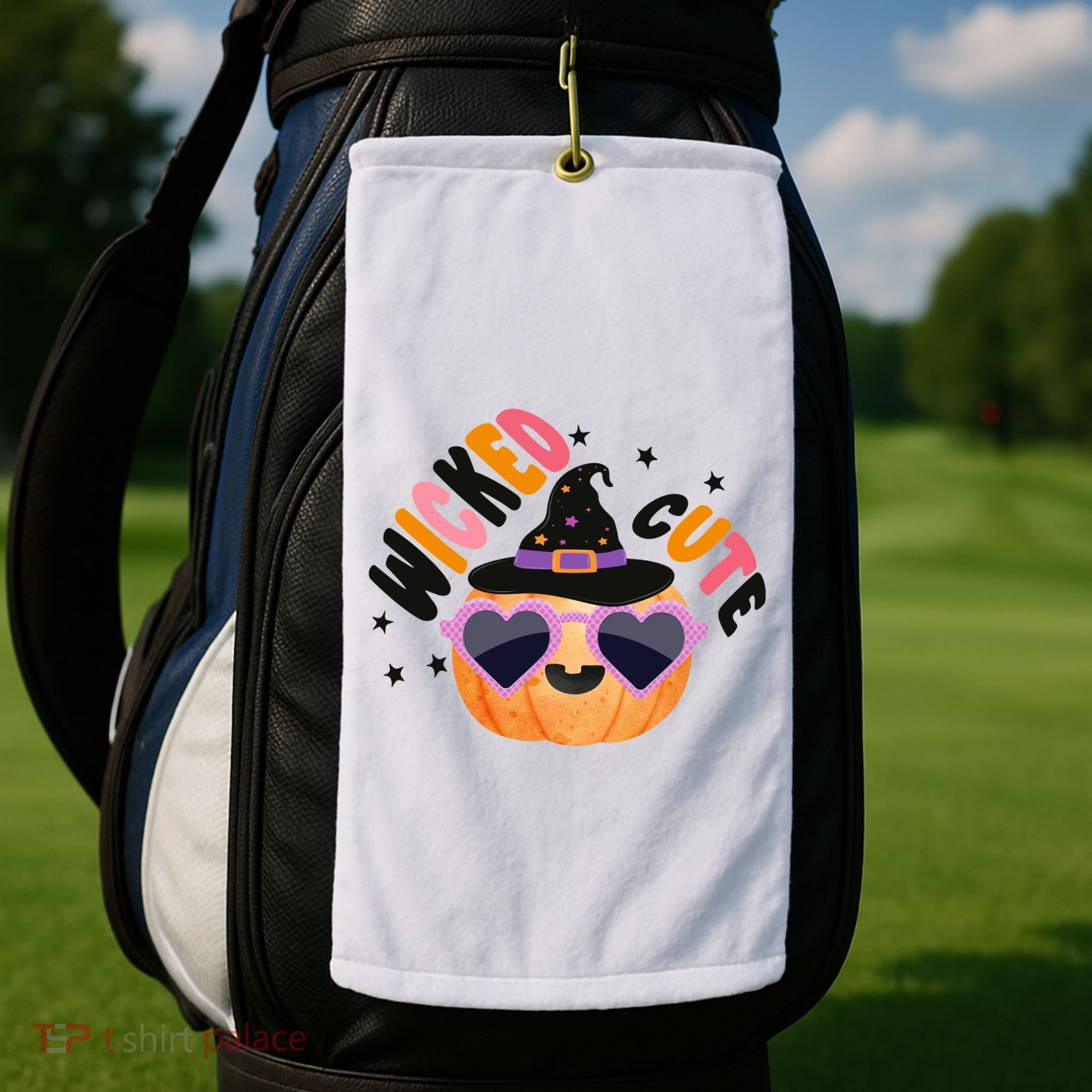 Wicked Cute Witch Halloween Pumpkin Golf Towel
