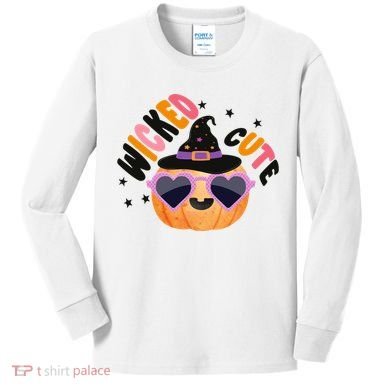 Wicked Cute Witch Halloween Pumpkin Kids Long Sleeve Shirt