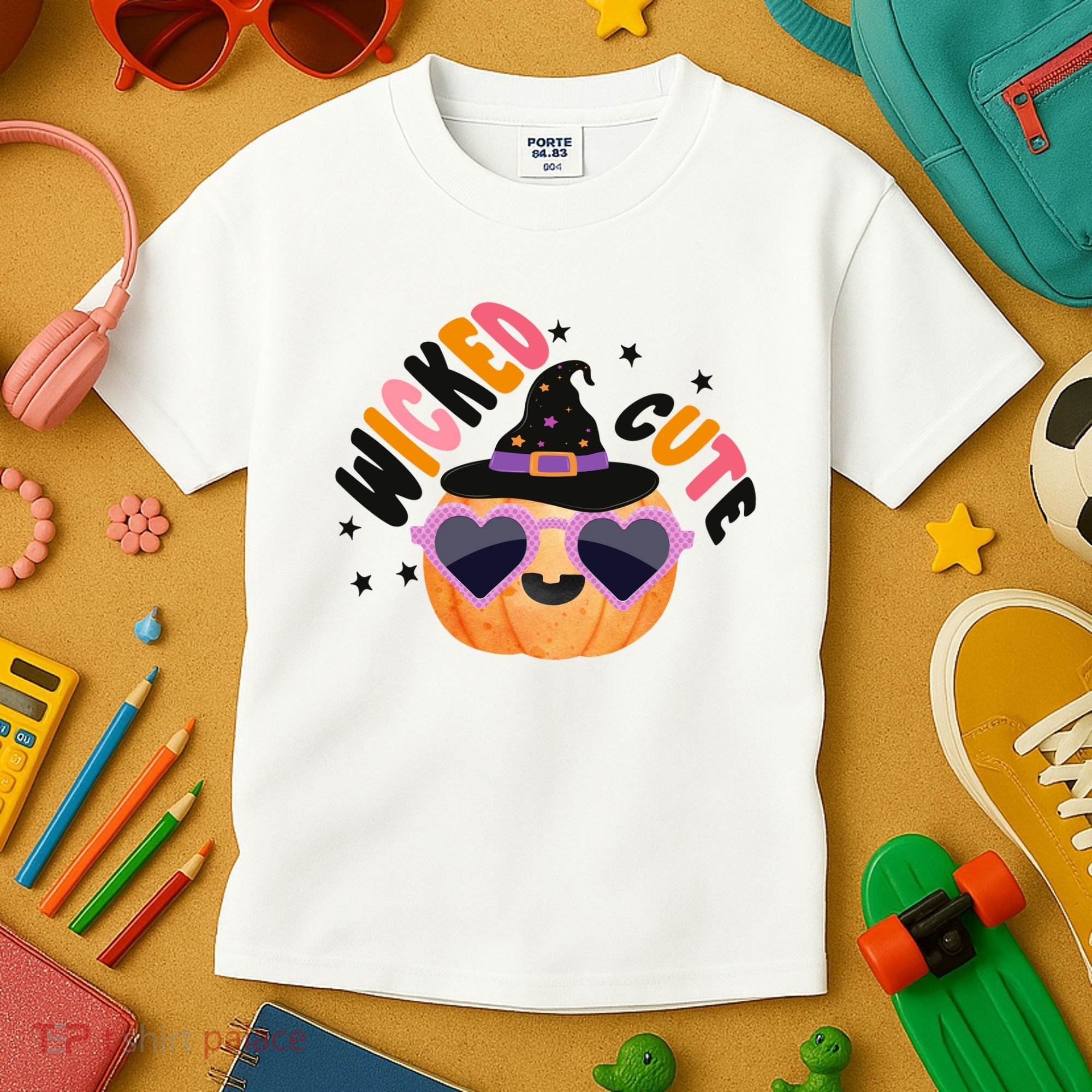 Wicked Cute Witch Halloween Pumpkin Kids T-Shirt