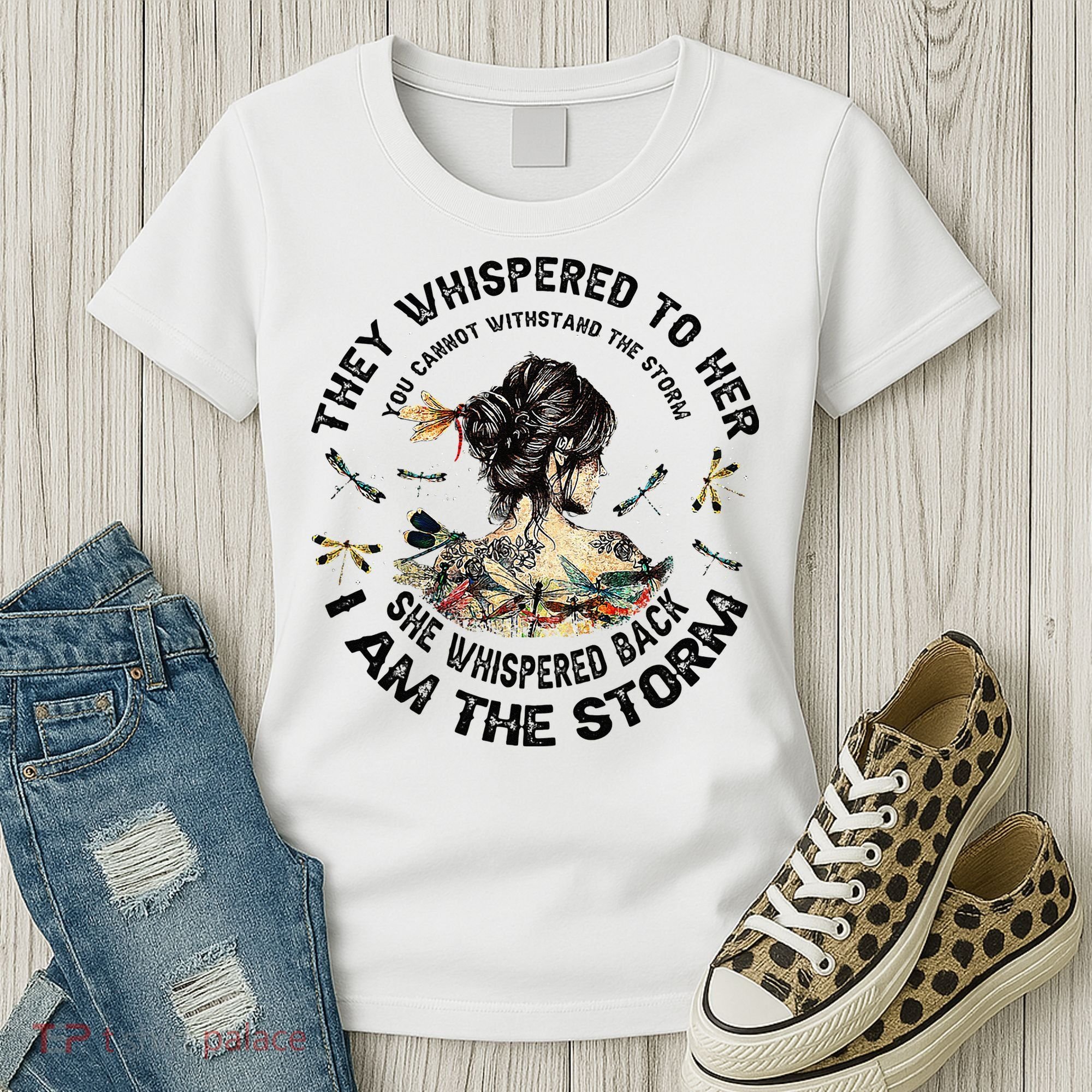 Womens Dragonfly Black Women She Whispered Back I Am The Storm Women's T-Shirt