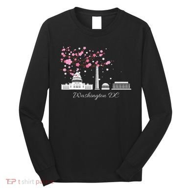 Washington Dc Cherry Blossoms Monuments Memorial Long Sleeve Shirt