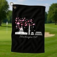 Washington Dc Cherry Blossoms Monuments Memorial Golf Towel thumb 1