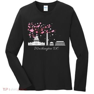 Washington Dc Cherry Blossoms Monuments Memorial Women's Long Sleeve Shirt