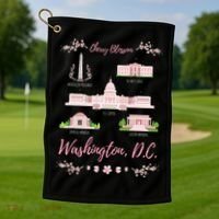 Washington Dc Cherry Blossom Monument Golf Towel thumb 1