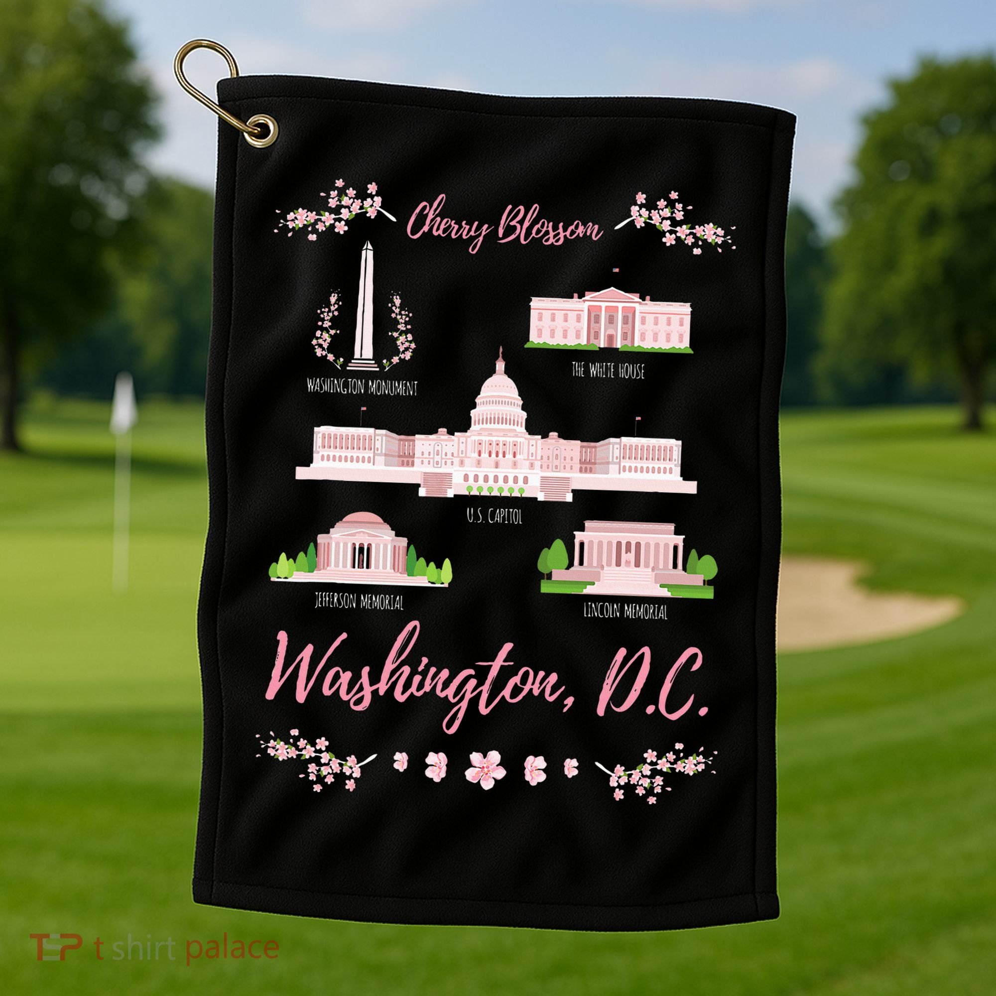 Washington Dc Cherry Blossom Monument Golf Towel