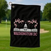Washington Dc Cherry Blossom Monument Golf Towel thumb 1