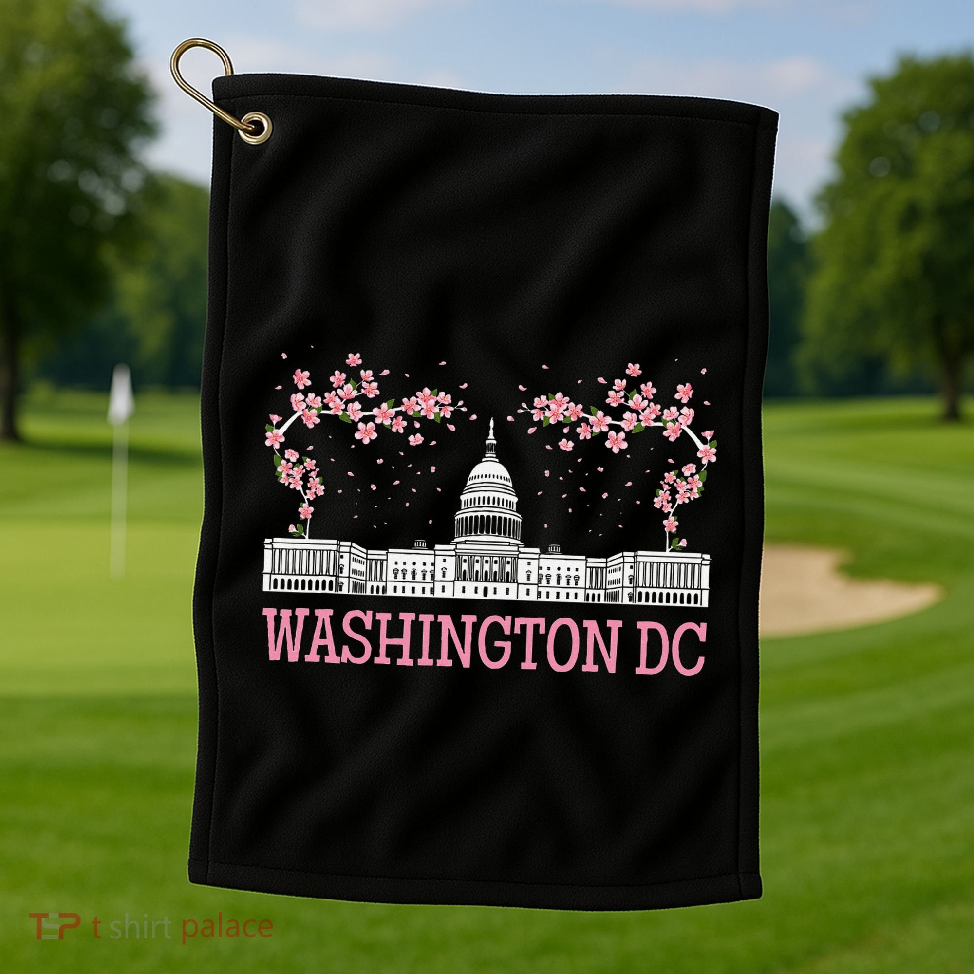 Washington Dc Cherry Blossom Monument Golf Towel