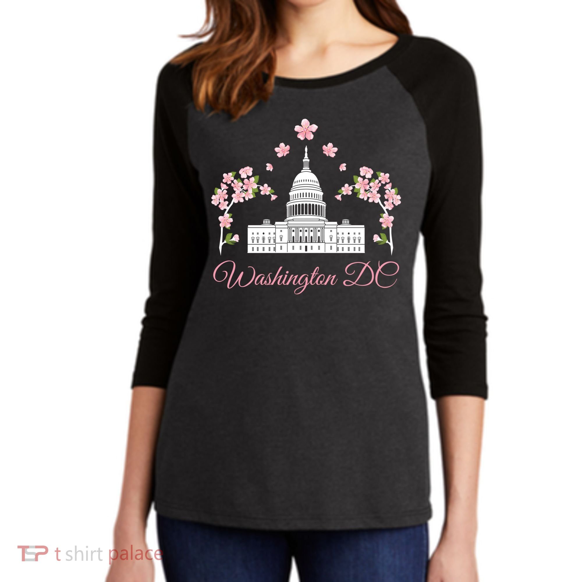 Washington Dc Cherry Blossom Gift Women's Tri-Blend 3/4-Sleeve Raglan Shirt