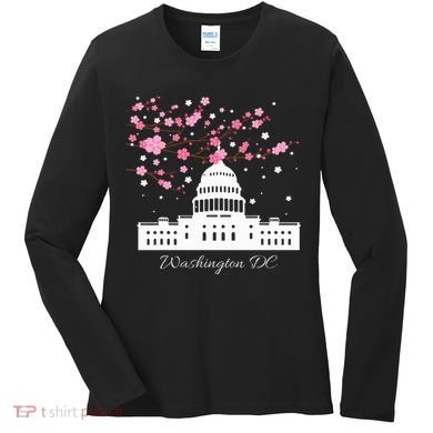 Washington Dc Capitol Building Cherry Blossoms Women's Long Sleeve Shirt