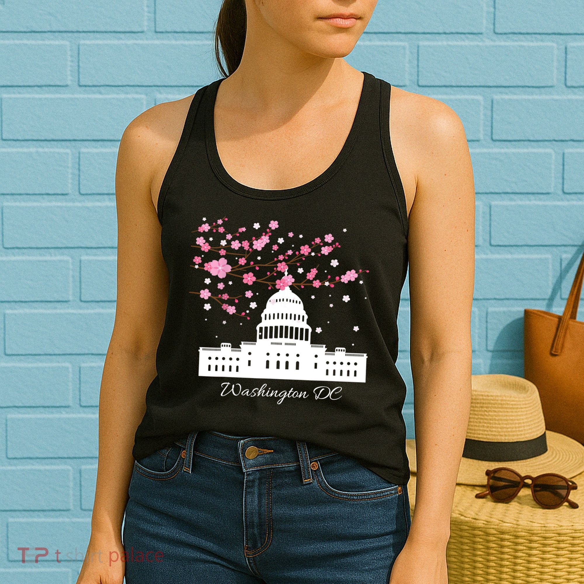 Washington DC Capitol Building Cherry Blossoms TShirt Women's Tank Top