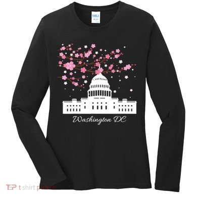Washington DC Capitol Building Cherry Blossoms TShirt Women's Long Sleeve Shirt
