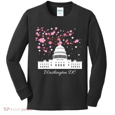 Washington DC Capitol Building Cherry Blossoms TShirt Kids Long Sleeve Shirt