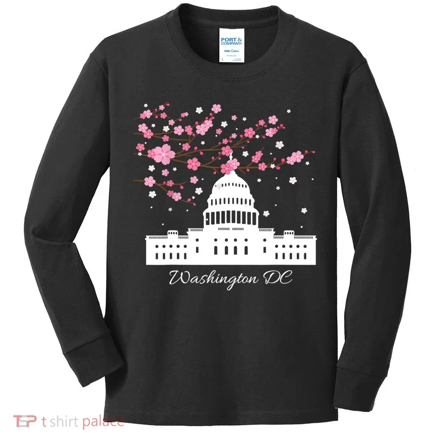 Washington DC Capitol Building Cherry Blossoms TShirt Kids Long Sleeve Shirt