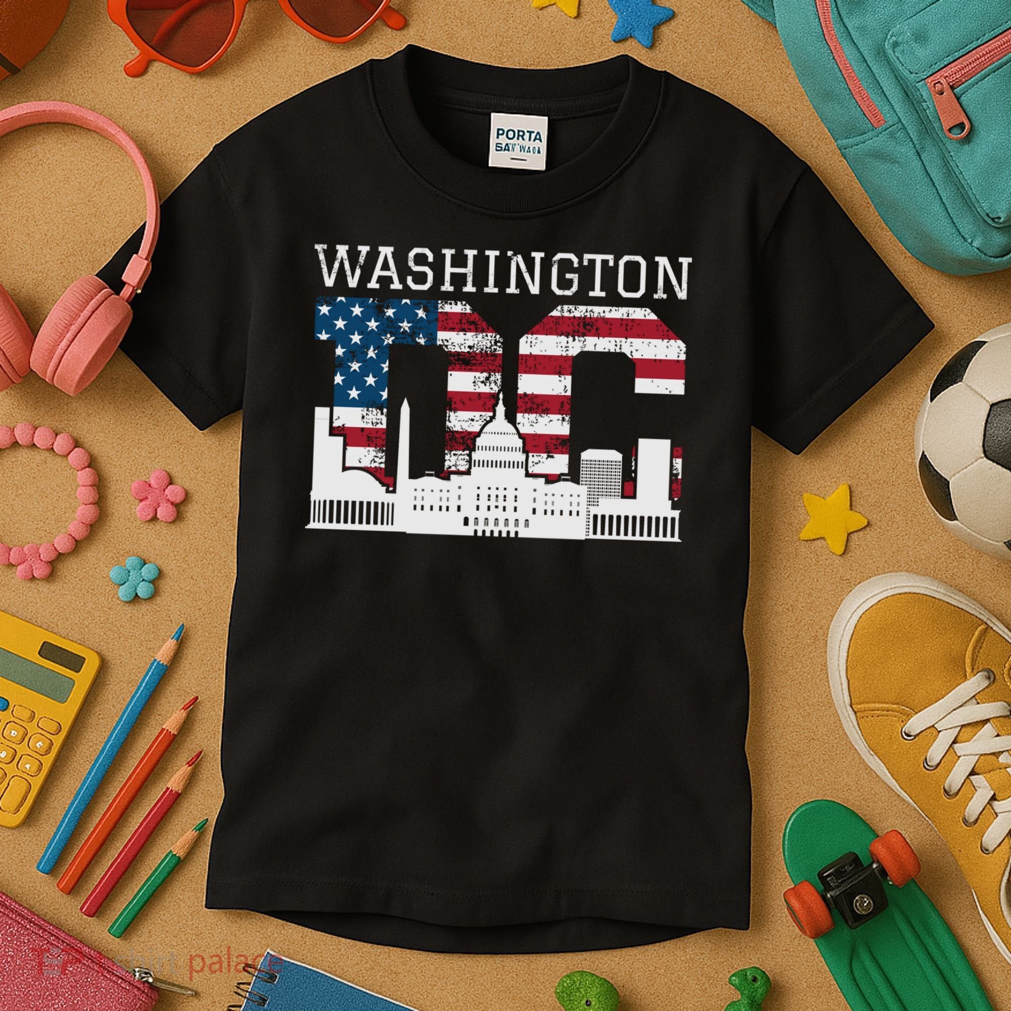 Washington Dc Capitol Hill Usa Flag Souvenir Great Gift Kids T-Shirt