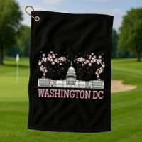 Washington DC Cherry Blossom Monument Golf Towel thumb 1