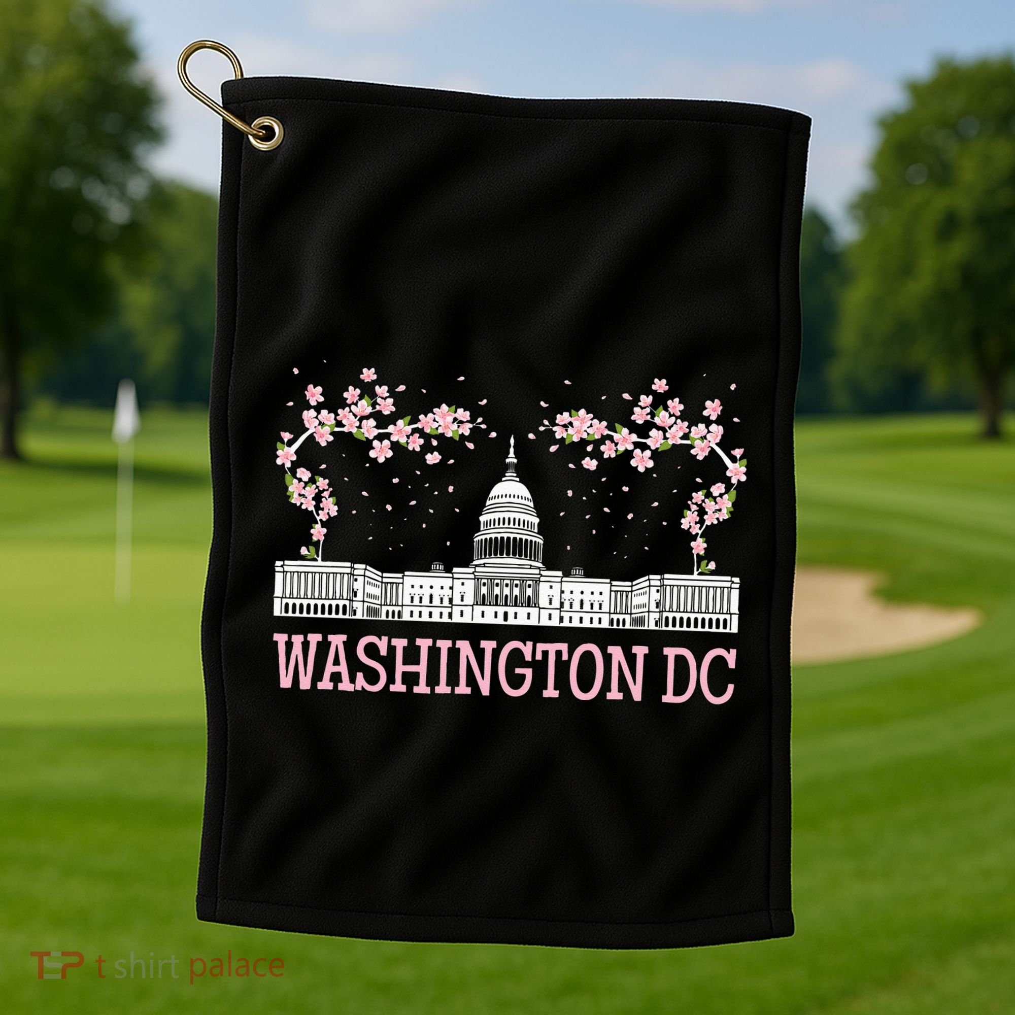 Washington DC Cherry Blossom Monument Golf Towel
