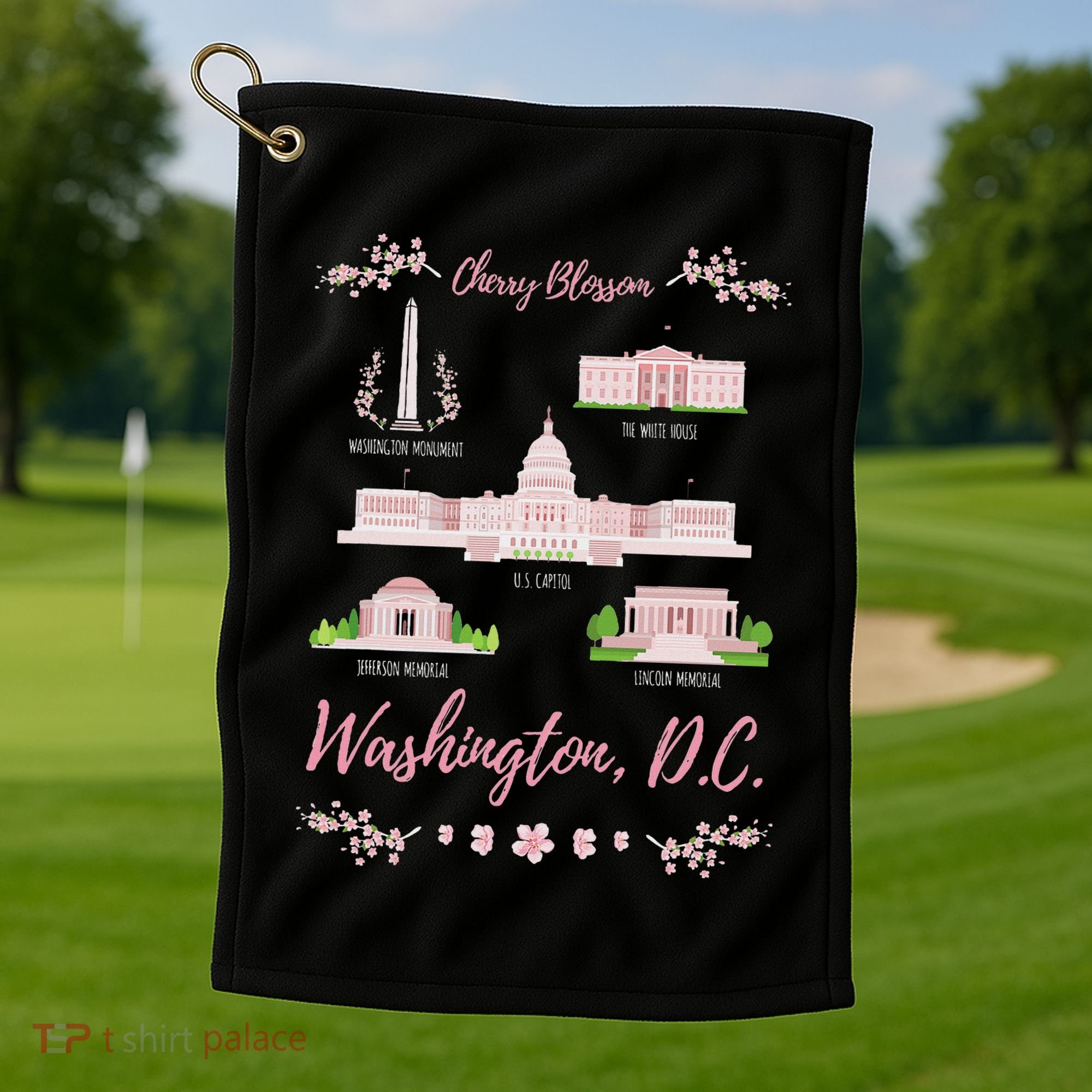 Washington Dc Cherry Blossom Monument Golf Towel