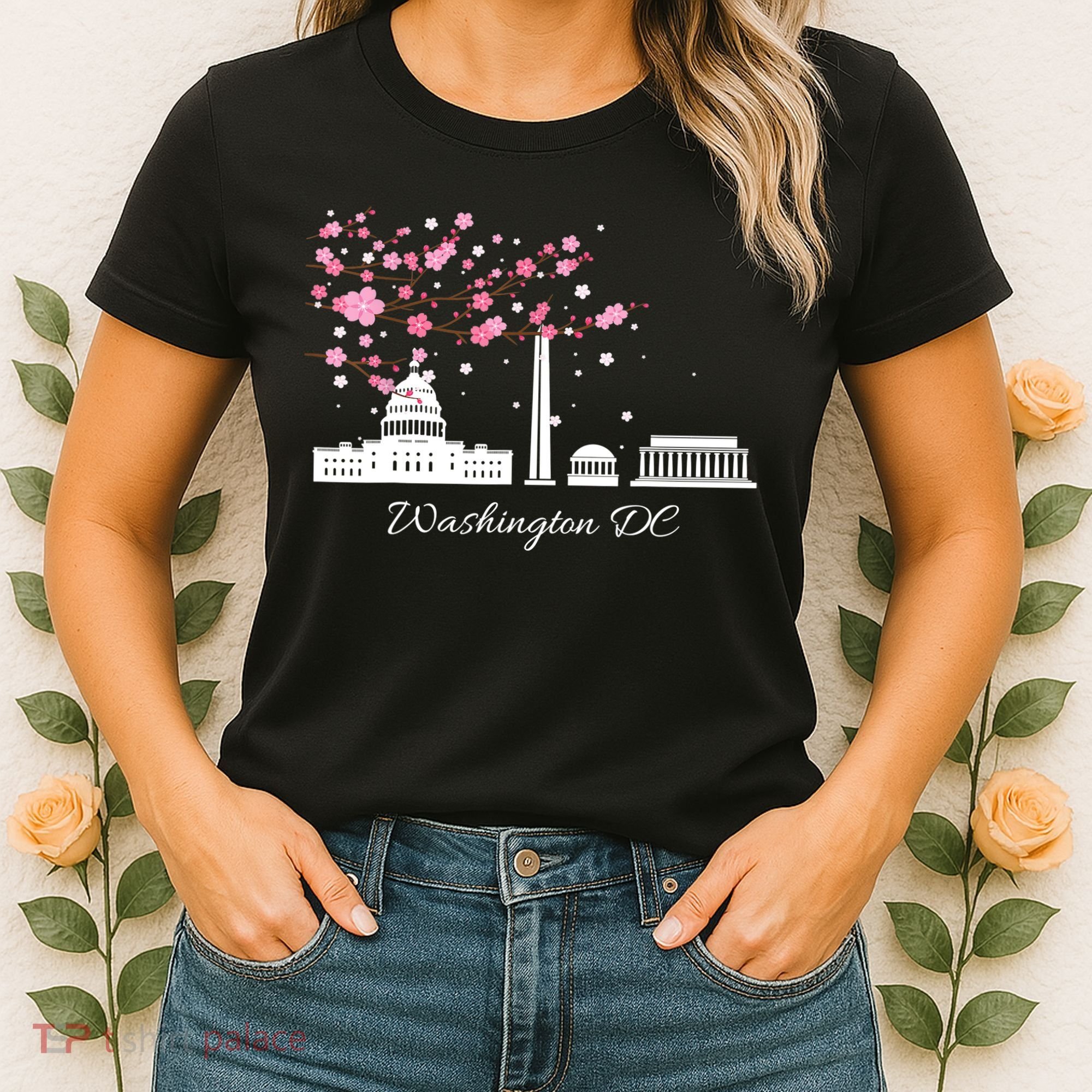 Washington DC Cherry Blossoms Monuments Memorials TShirt Women's T-Shirt