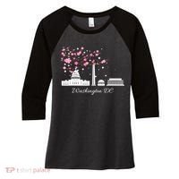 Washington DC Cherry Blossoms Monuments Memorials TShirt Women's Tri-Blend 3/4-Sleeve Raglan Shirt thumb 0