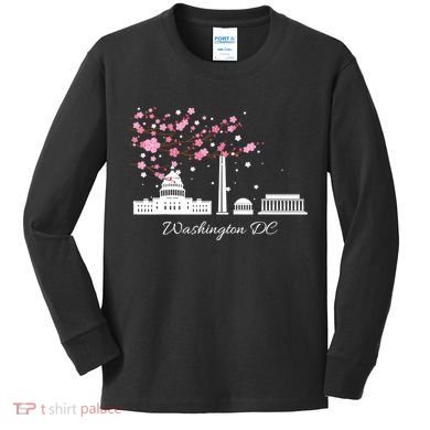 Washington DC Cherry Blossoms Monuments Memorials TShirt Kids Long Sleeve Shirt