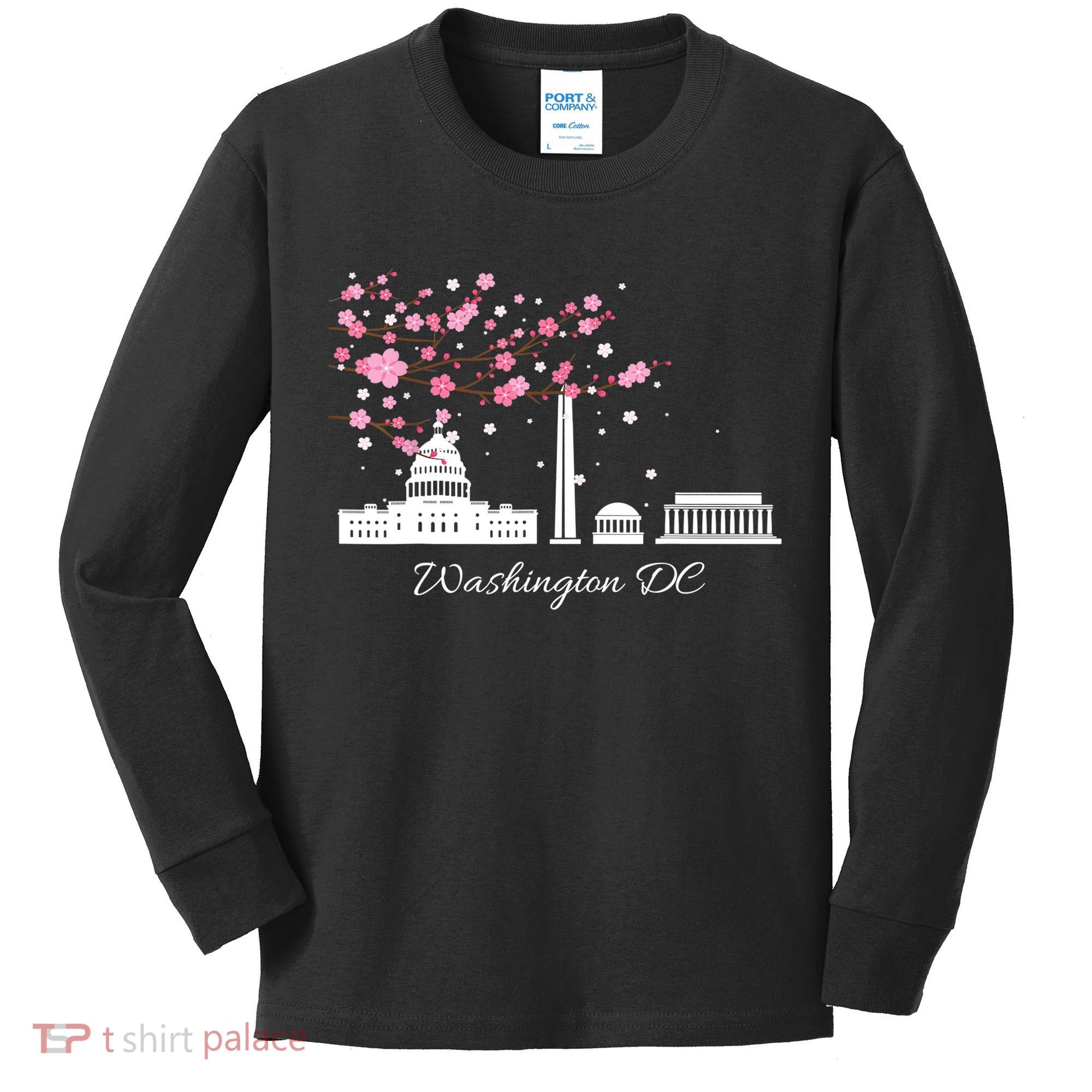 Washington DC Cherry Blossoms Monuments Memorials TShirt Kids Long Sleeve Shirt