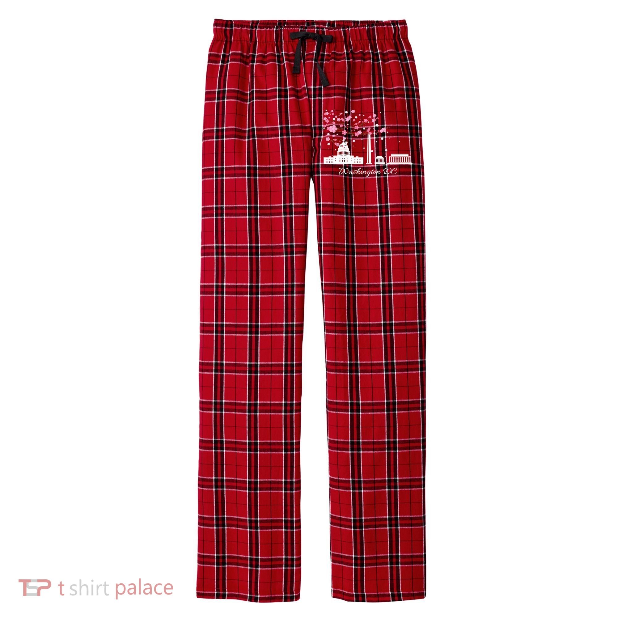 Washington DC Cherry Blossoms Monuments Memorials TShirt Men's Flannel Plaid Pajama Pants
