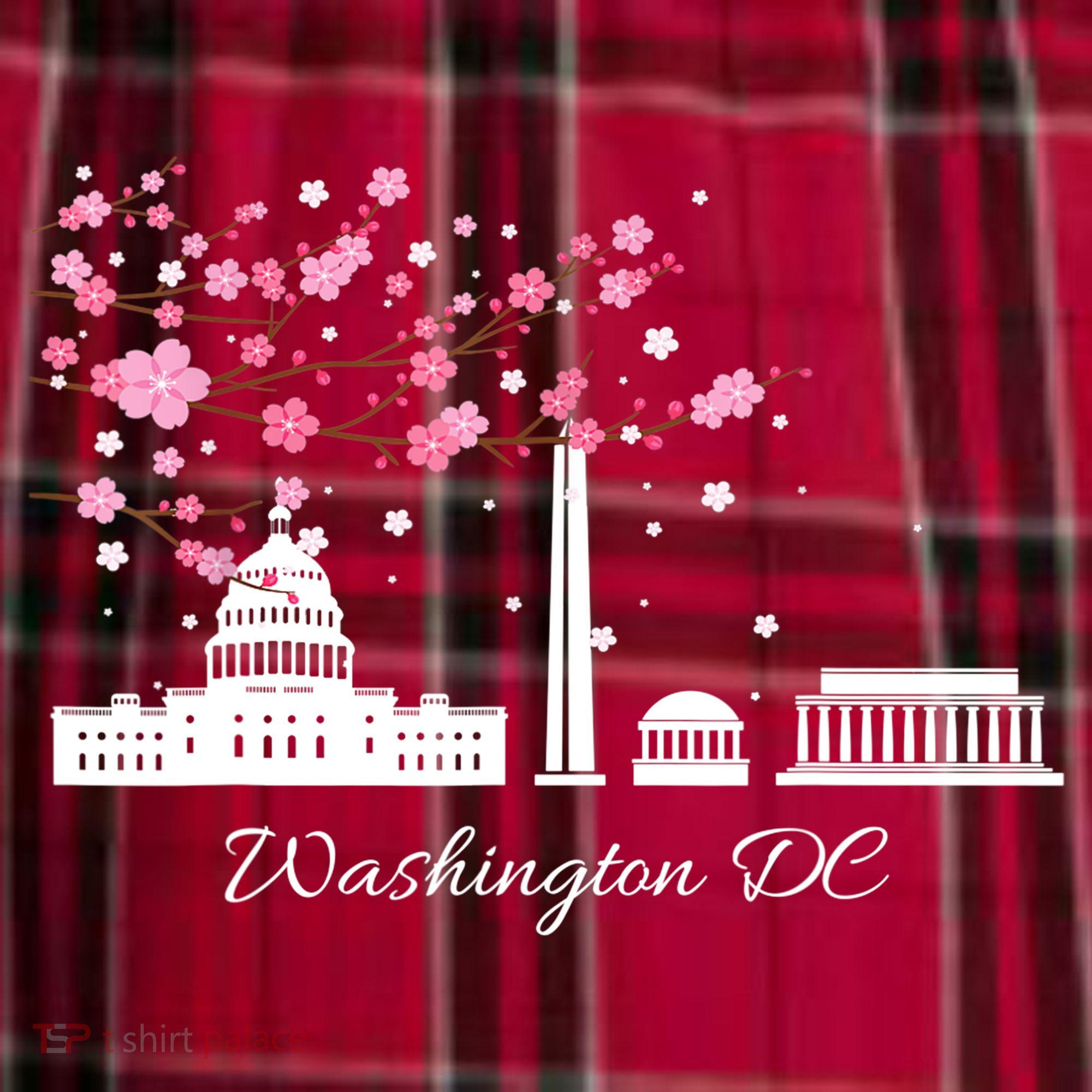 Washington DC Cherry Blossoms Monuments Memorials TShirt Men's Flannel Plaid Pajama Pants