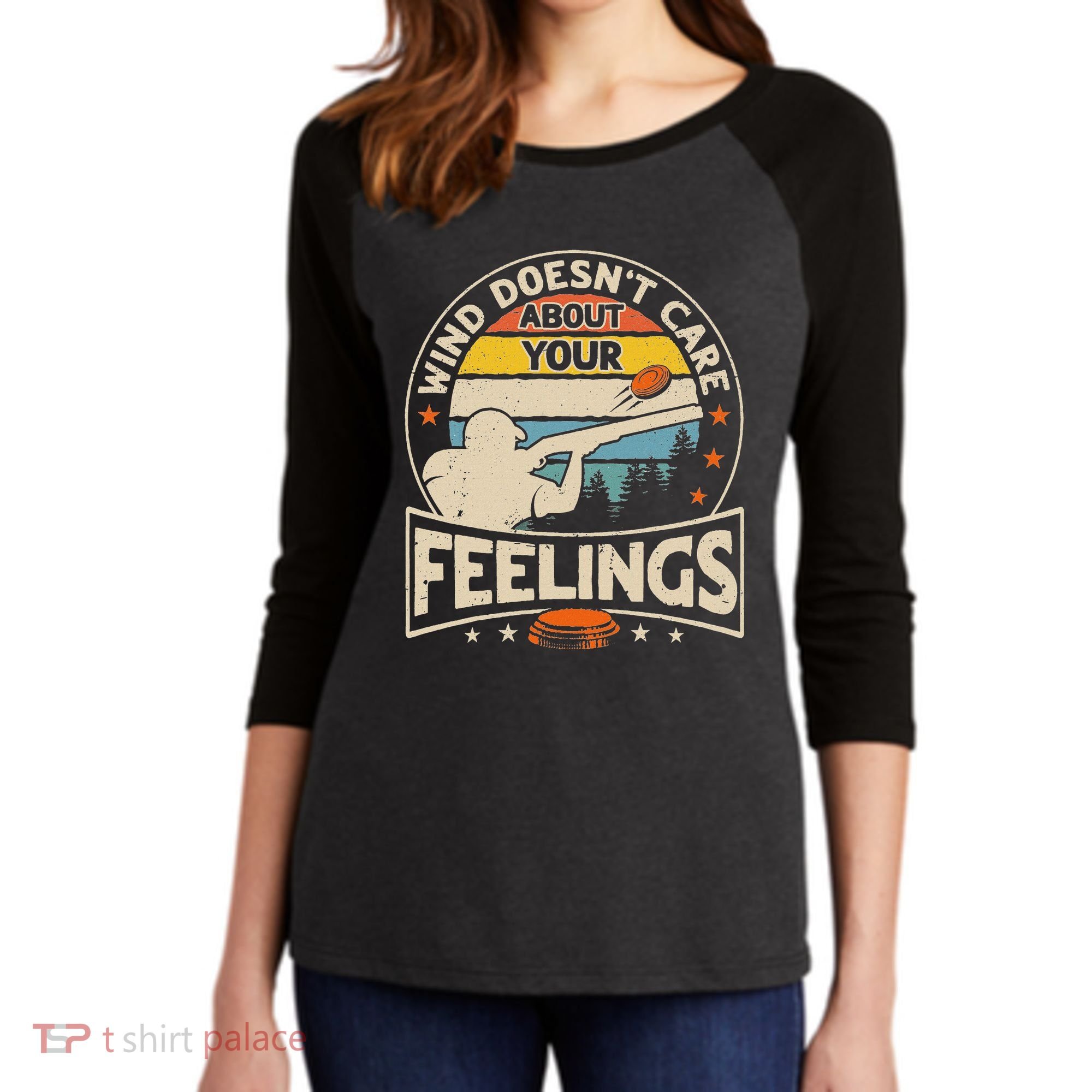 Wind DoesnT Care About Feelings Clay Trap Skeet Shooting Women's Tri-Blend 3/4-Sleeve Raglan Shirt
