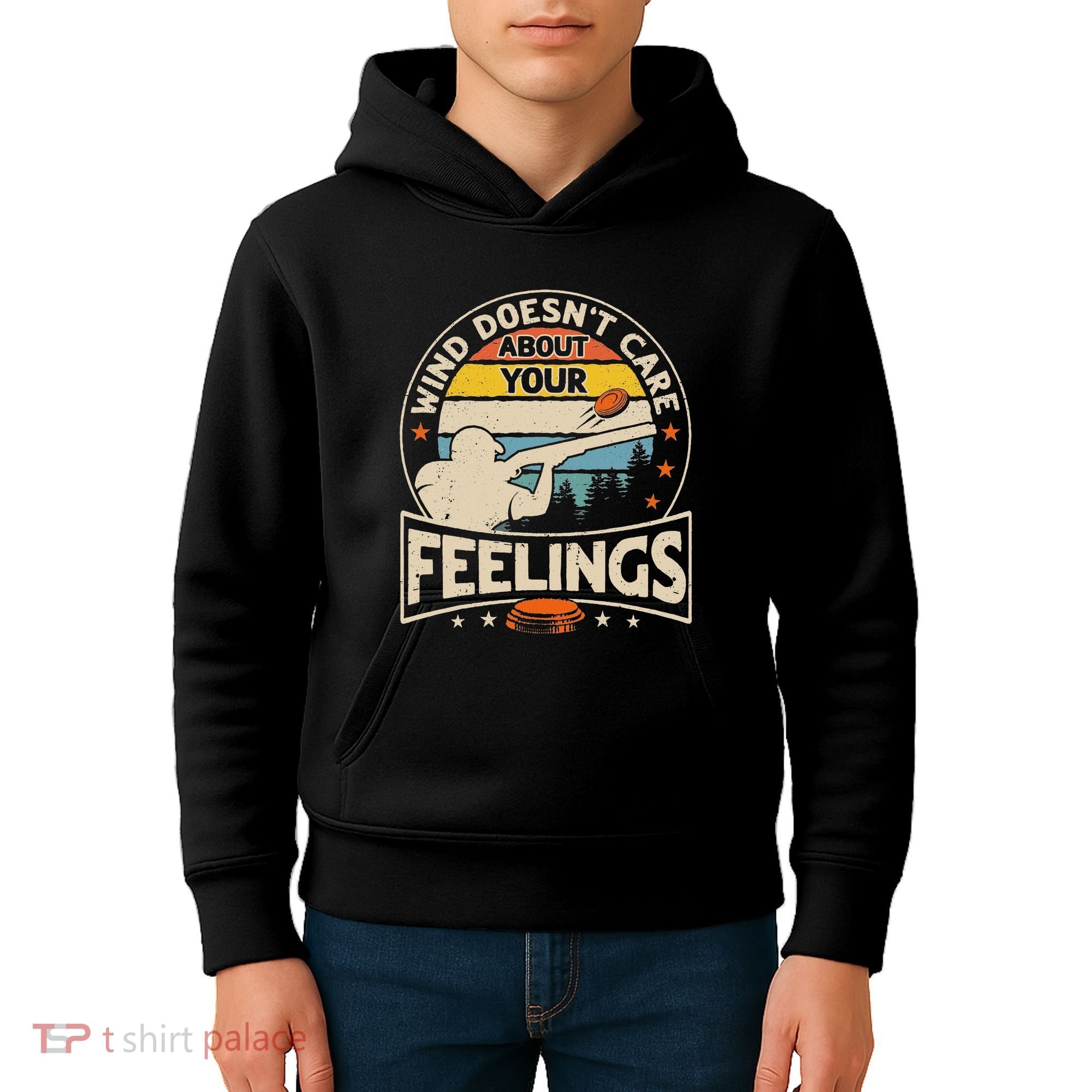 Wind DoesnT Care About Feelings Clay Trap Skeet Shooting Kids Hoodie