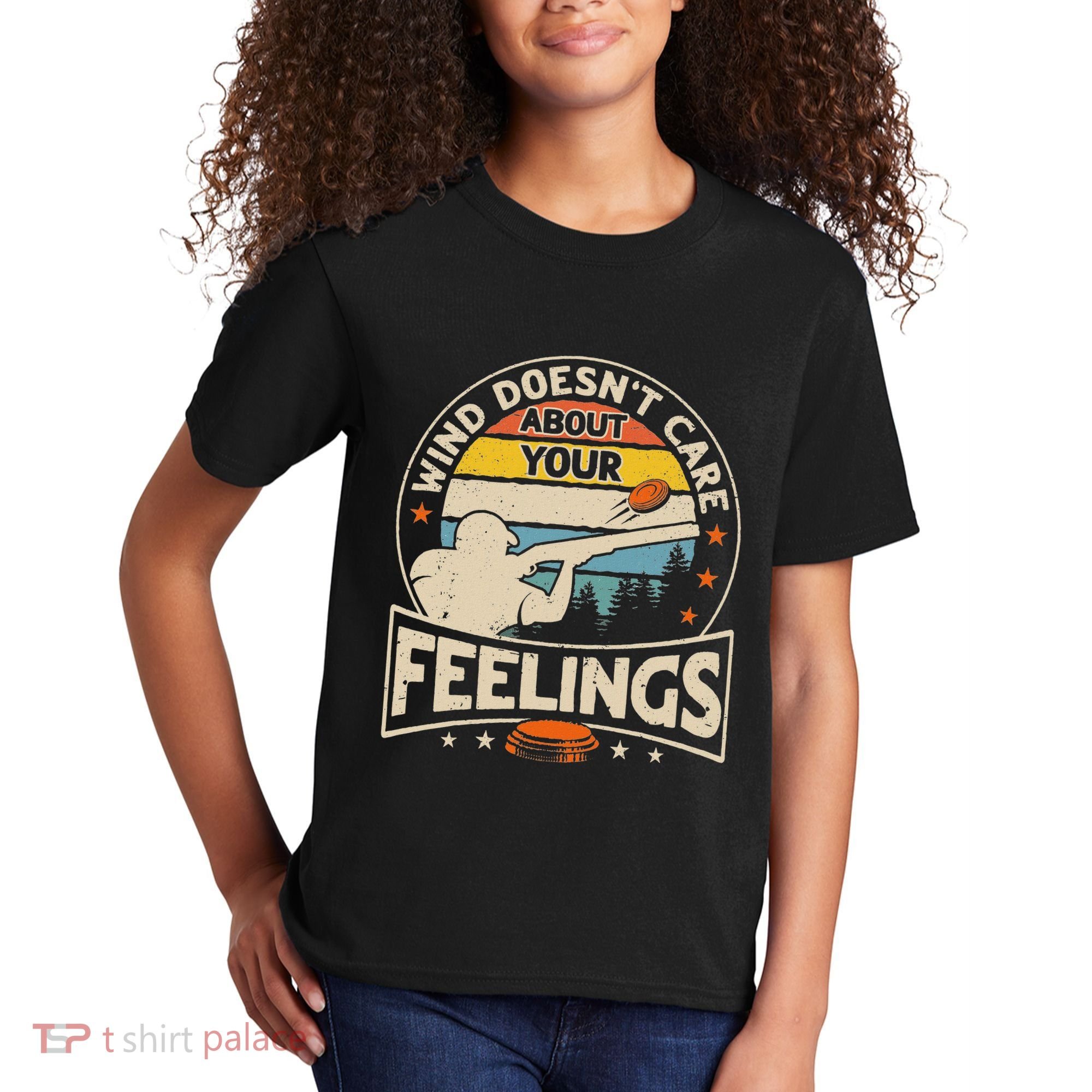 Wind DoesnT Care About Feelings Clay Trap Skeet Shooting Kids T-Shirt
